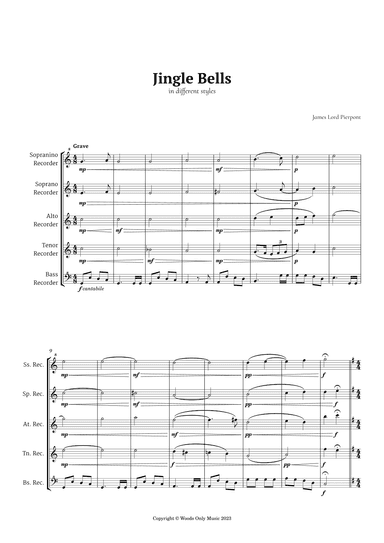 Jingle Bells in Different Styles for Recorder Quintet (arr. Ander)