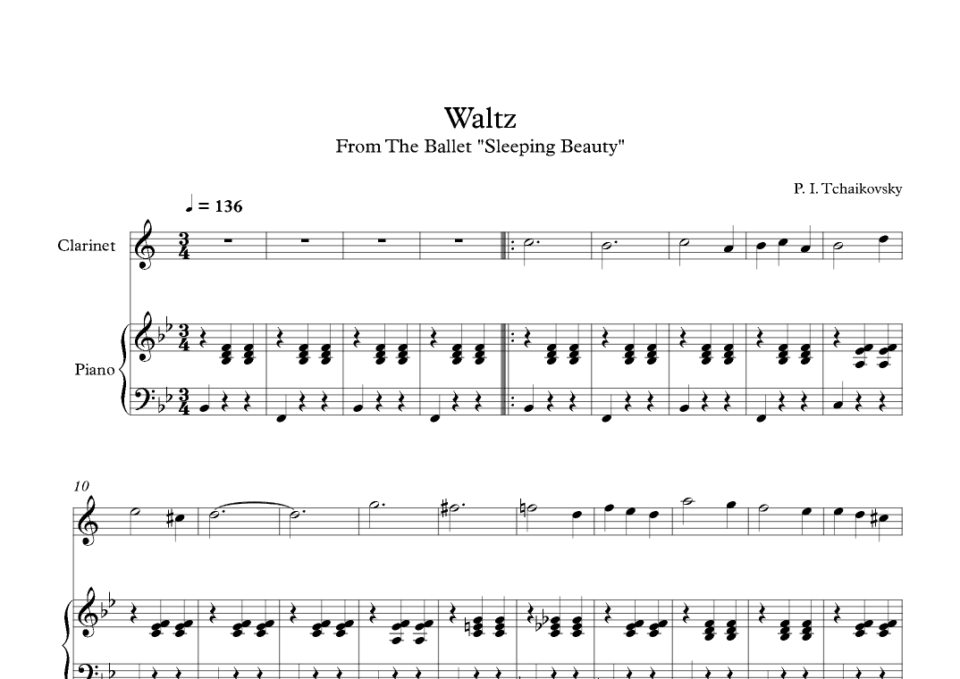 Waltz (Sleeping Beauty) - Peter Ilyich Tchaikovsky (Clarinet + Piano) (arr. Digital Book Music)