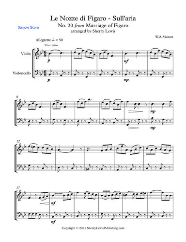 MARRIAGE OF FIGARO -  LE NOZZE DI FIGARO - SULL'ARIA - Mozart, String Duo, Intermediate Level for vi (arr. Sherry Lewis)
