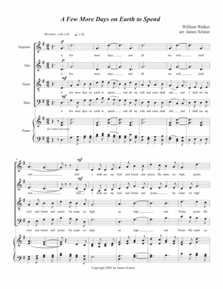 A Few More Days on Earth to Spend (arr. James Sclater)
