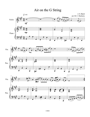 Air on the G String for Solo Violin and Piano (arr. B. C. Dockery)