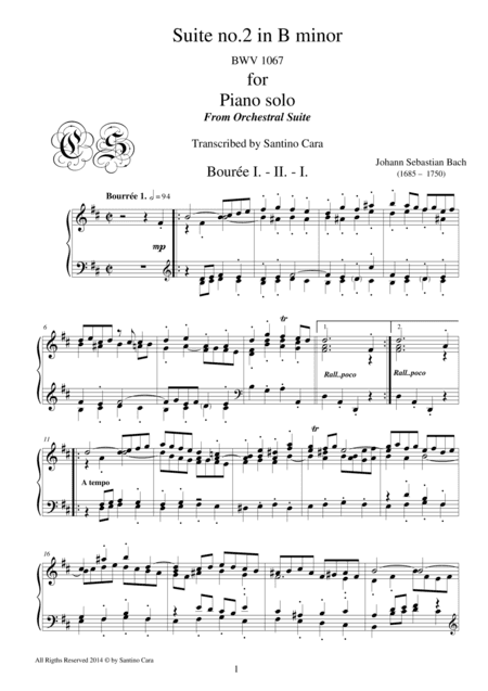 Bach Suite no.2 in B minor BWV 1067 - 4 - Bourée I-II-I - Piano solo (arr. Santino Cara)