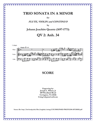 Quantz Trio Sonata in A Minor for Flute, Violin and Continuo QV 2: Anh. 34 (arr. Joseph L. Wilson, Jr.)