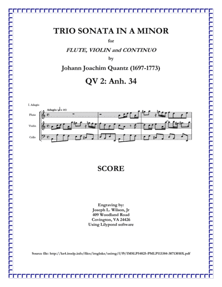 Quantz Trio Sonata in A Minor for Flute, Violin and Continuo QV 2: Anh. 34 (arr. Joseph L. Wilson, Jr.)