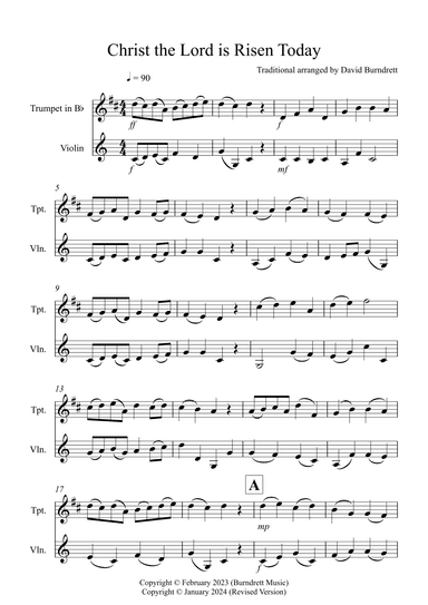 Christ the Lord is Risen Today for Trumpet and Violin Duet (arr. David Burndrett)