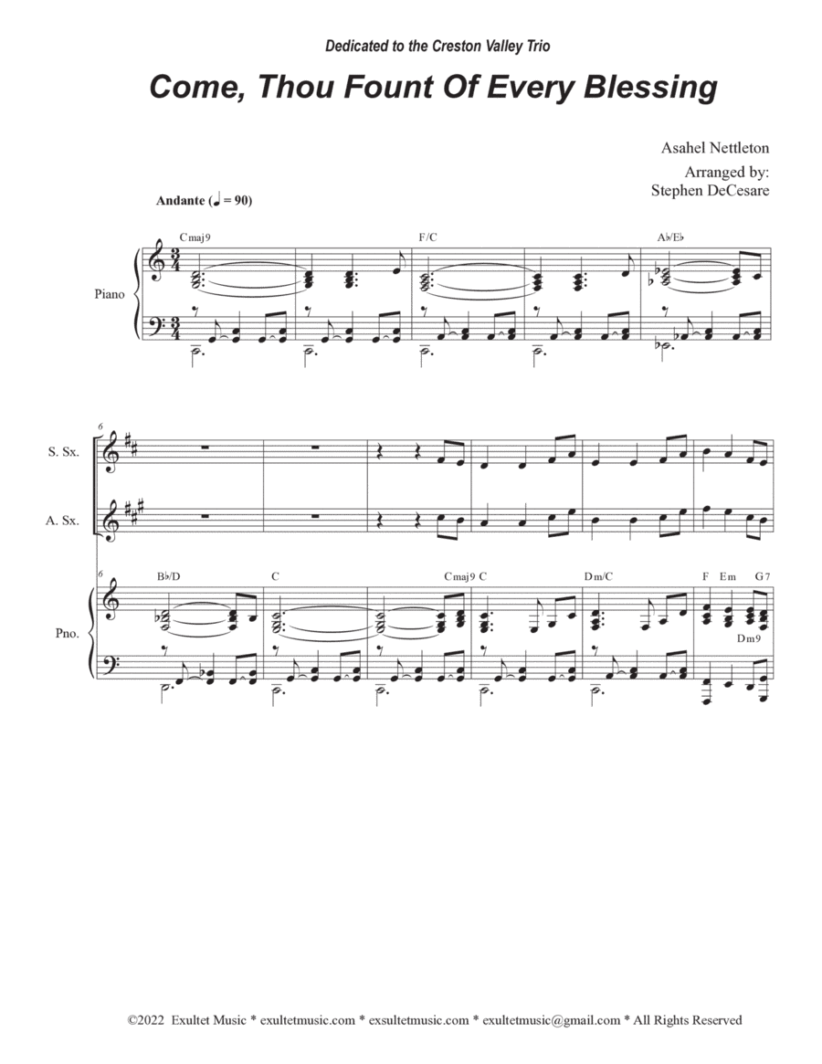 Come, Thou Fount Of Every Blessing (Saxophone Quartet and Piano) (arr. Stephen DeCesare)