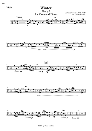 Winter by Vivaldi - Viola and Piano - II. Largo (Individual Parts) (arr. César Madeira)