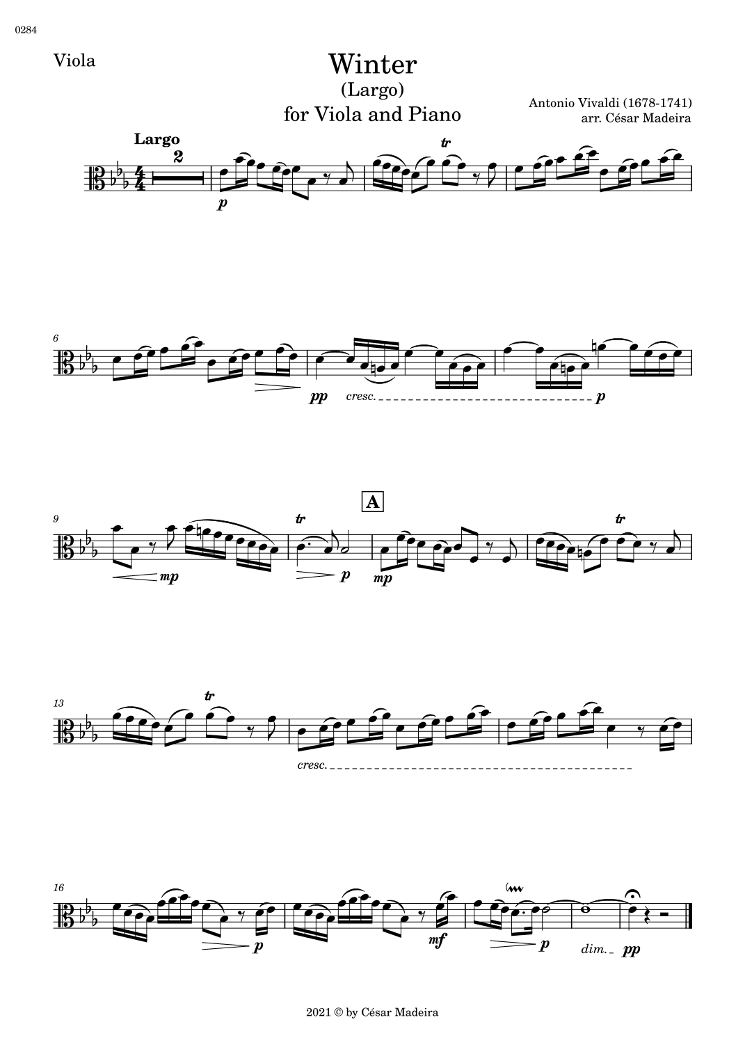 Winter by Vivaldi - Viola and Piano - II. Largo (Individual Parts) (arr. César Madeira)
