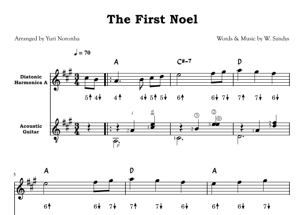 The First Noel - For Harmonica key A and Acoustic Guitar (arr. Yuri Noronha)