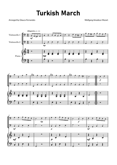Turkish March by Mozart - Cello Duet with Piano (arr. Glauco Fernandes)