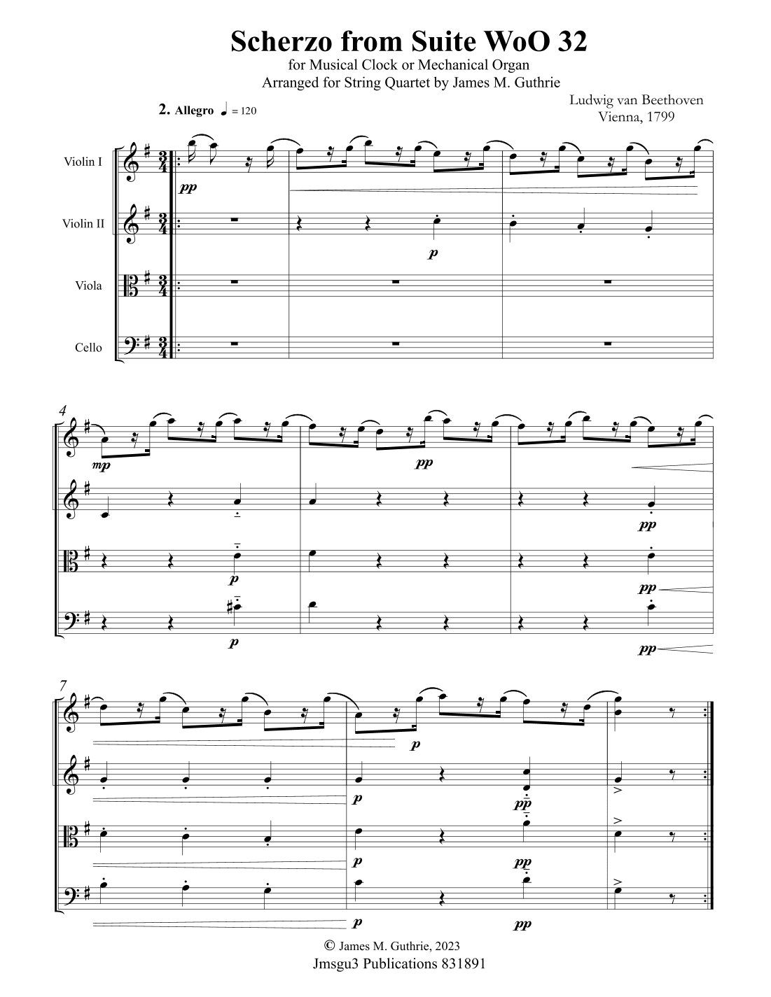 Beethoven: Scherzo from Suite WoO 33 for String Quartet (arr. James M. Guthrie, ASCAP)