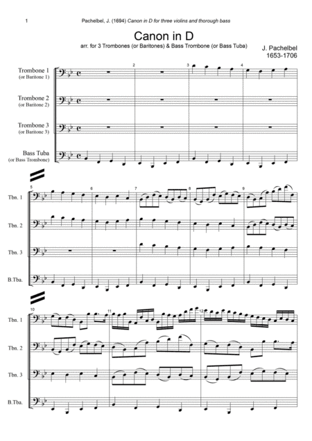 J. Pachelbel - Canon in D-dur, arr. for 3 Trombones (Baritones) & Bass Tuba (or Bass Trombone) (arr. Xlomeg)