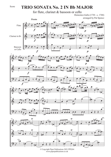 GALLO: TRIO SONATA IN  Bb for flute, clarinet & bassoon or cello (arr. Pat Spence)
