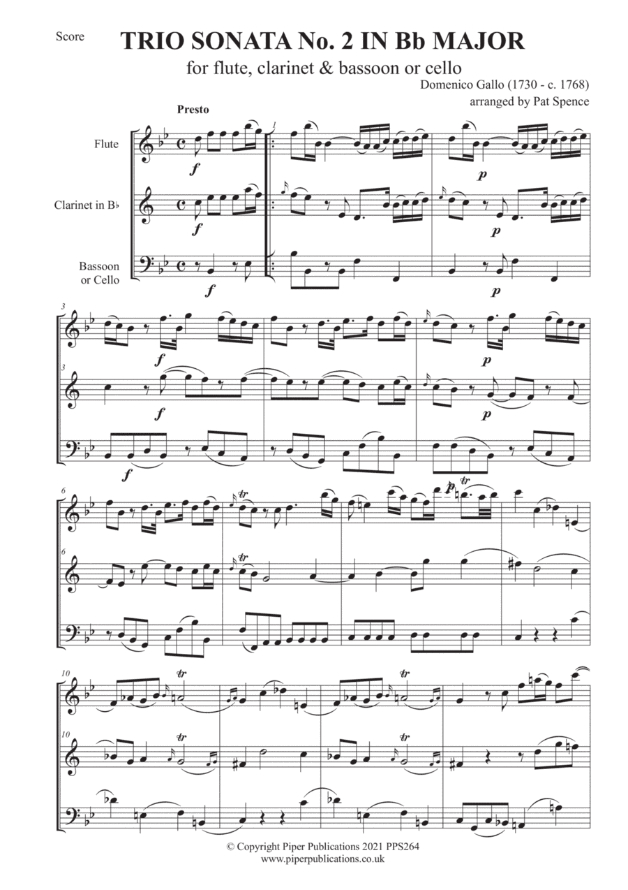 GALLO: TRIO SONATA IN  Bb for flute, clarinet & bassoon or cello (arr. Pat Spence)
