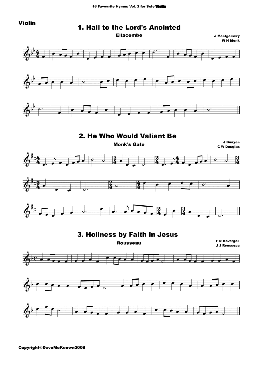 16 Favourite Hymns Vol.2 for solo Violin (arr. David McKeown)