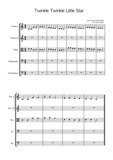 Twinkle Little Star Violin/Viola duet beginner (arr. Kristi Joyce)