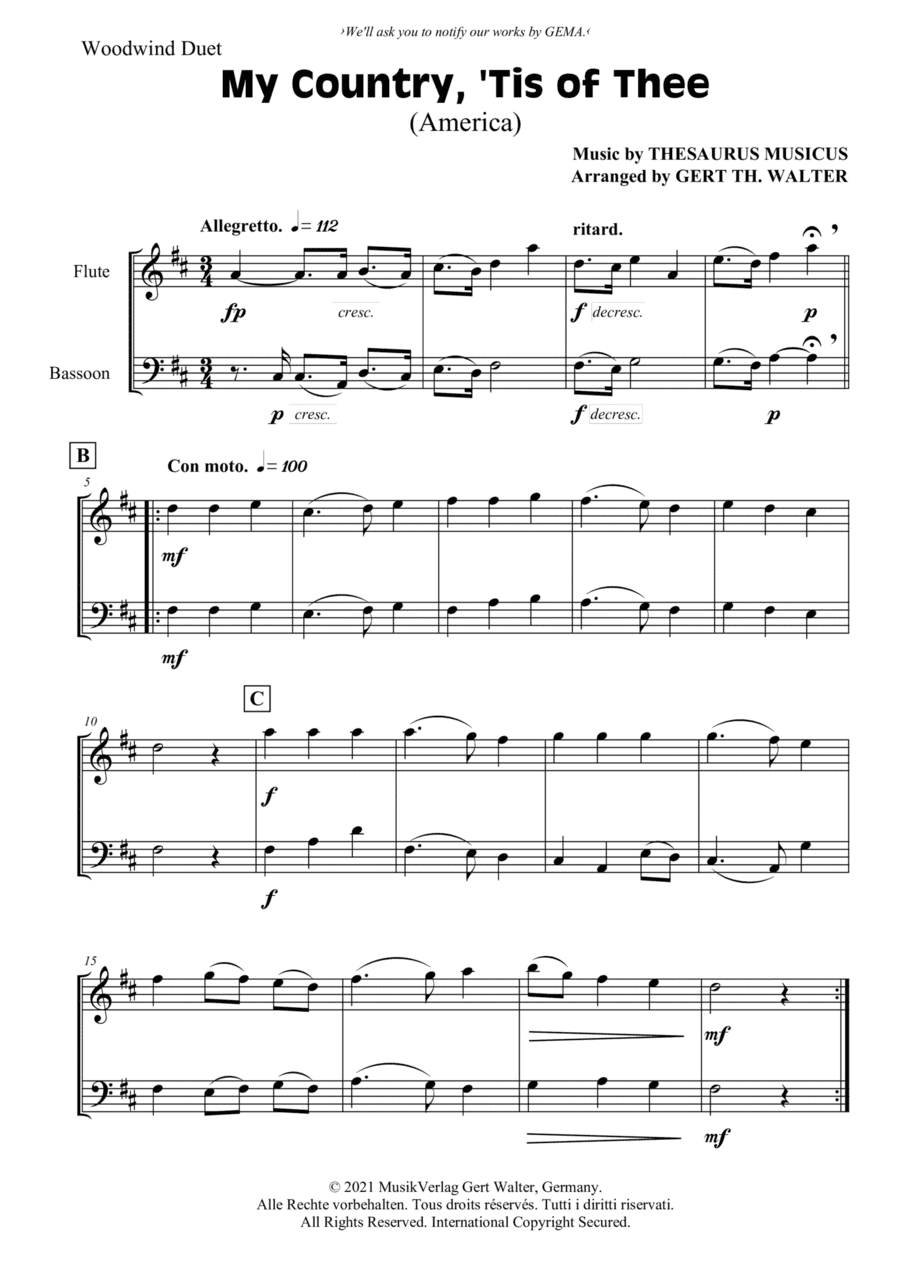 My Country, 'Tis Of Thee (America) (arr. Gert Th. Walter)