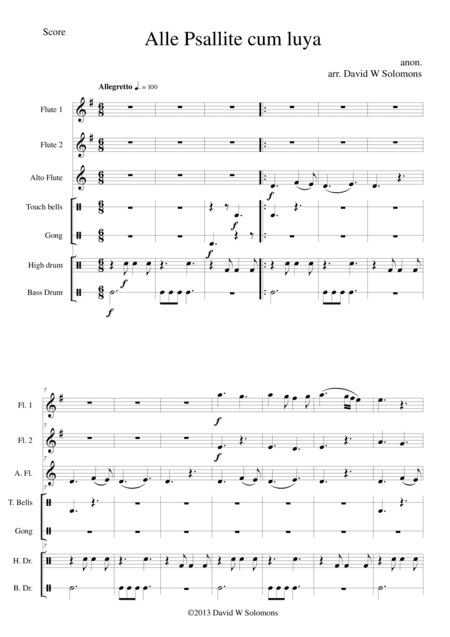 Alle psallite cum luya for 2 flutes and alto flute with percussion (arr. David Warin Solomons)