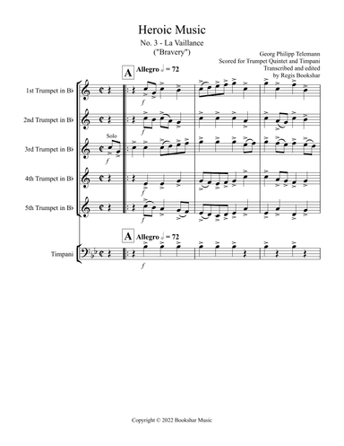 Heroic Music - No.   3. La Vaillance (Bb) (Trumpet Quintet, Timp) (arr. Regis Bookshar)