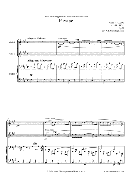 Op.50 Pavane - 2 Violins and Piano (arr. Anne Christopherson GRSM ARCM)