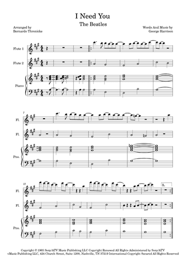 I Need You (arr. Bernardo Thronicke)