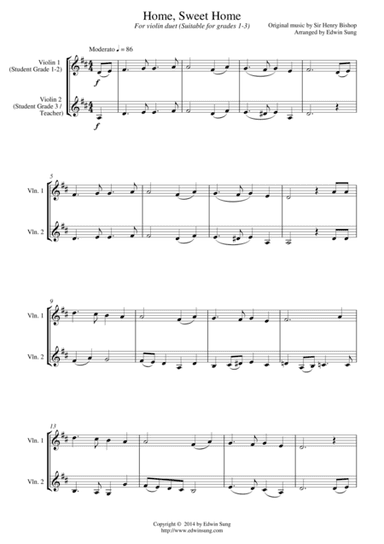 Home, Sweet Home (for violin duet, suitable for grades 1-3) (arr. Edwin Sung)