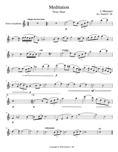 Meditation for tenor saxophone and piano (easy) (arr. Daniel C. M)