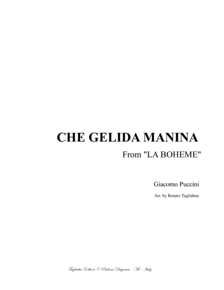 CHE GELIDA MANINA - G. Puccini - From "La Boheme" - For Tenor and Piano - In C major (arr. Renato Tagliabue)