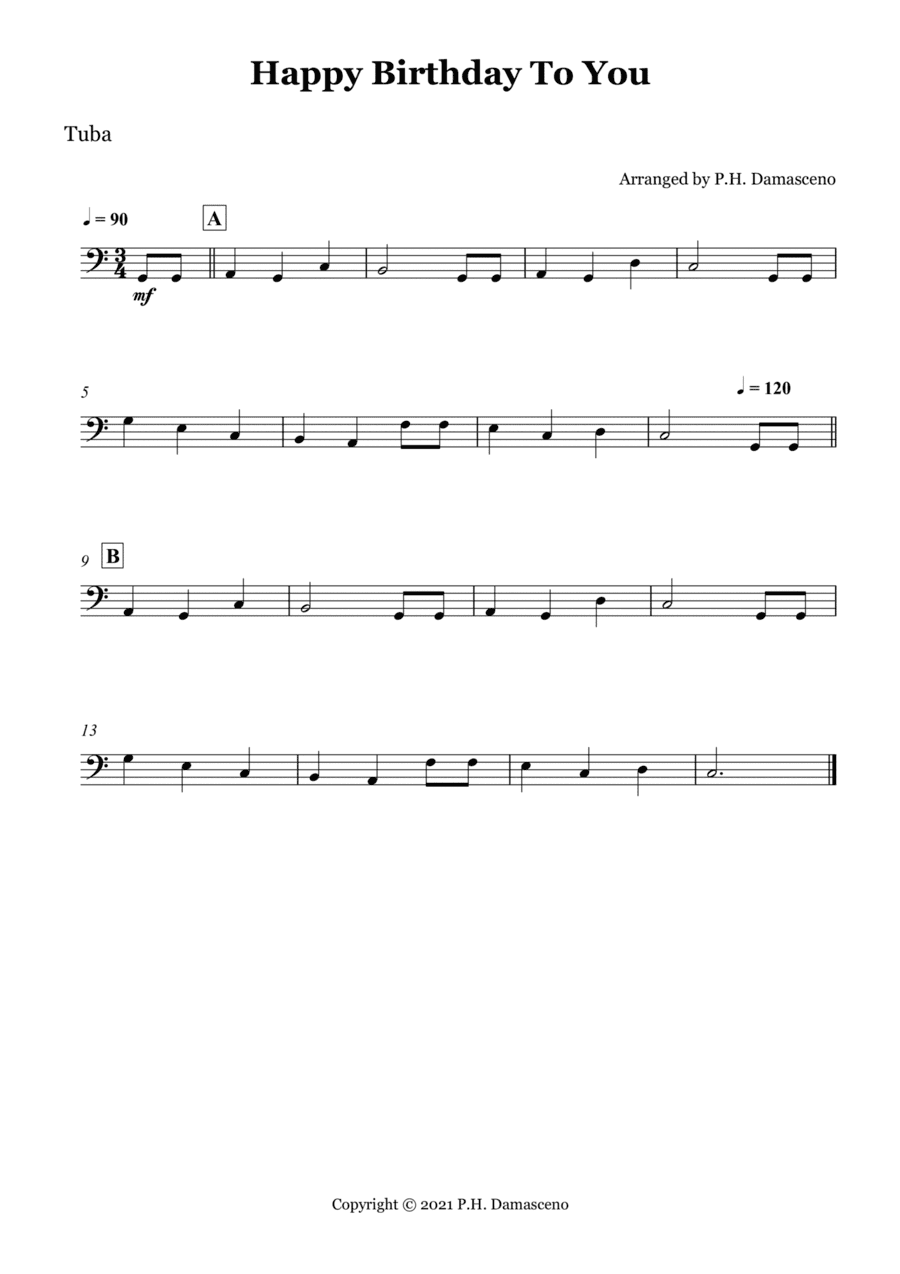 Happy Birthday To You - Tuba Solo (arr. P.H. Damasceno)