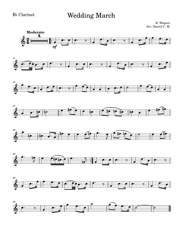 Wedding march by Wagner for clarinet (easy) (arr. Daniel C. M.)