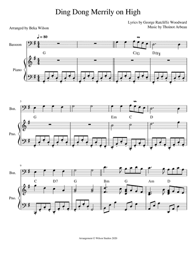 Ding Dong Merrily On High--bassoon solo (arr. Beka Wilson)