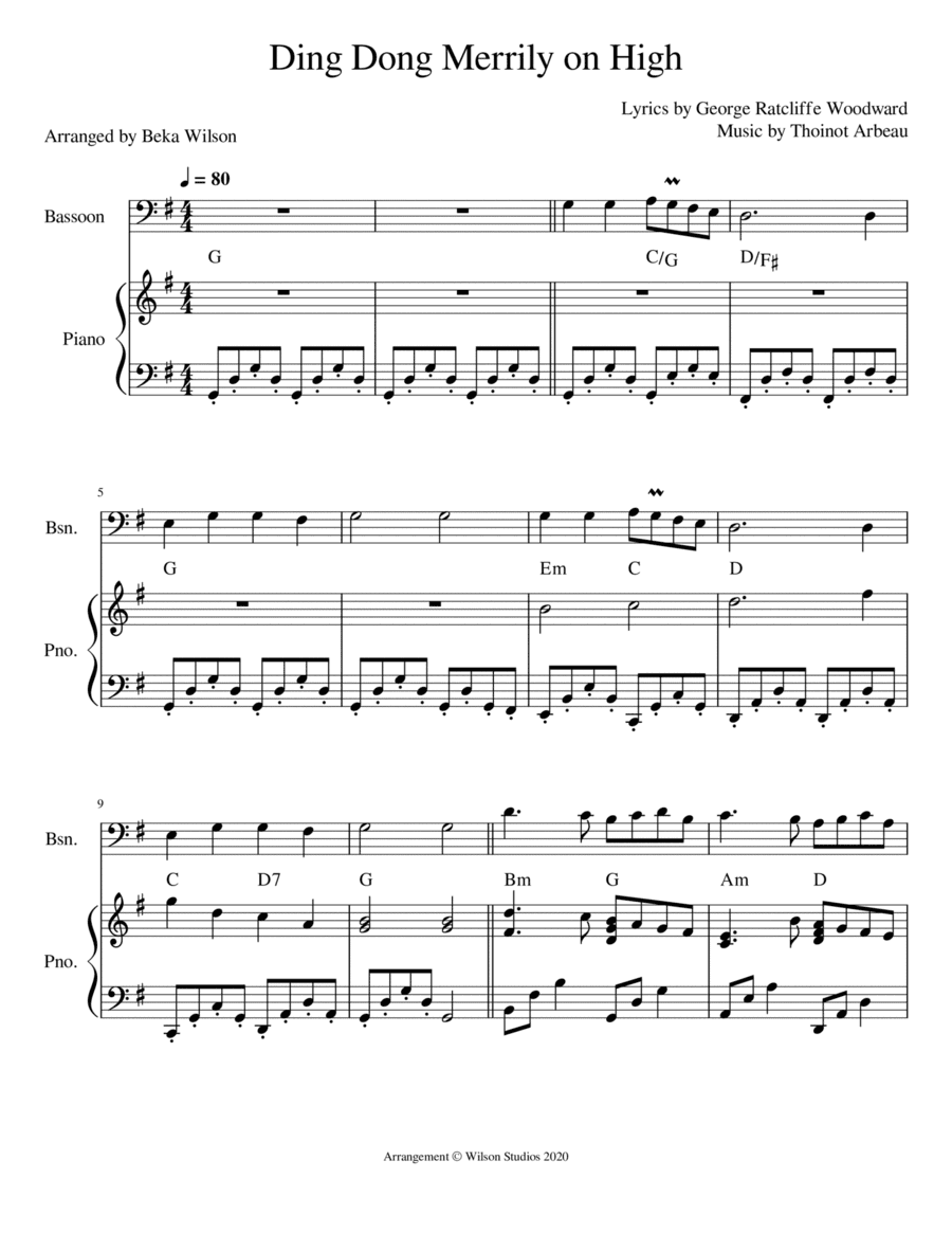 Ding Dong Merrily On High--bassoon solo (arr. Beka Wilson)