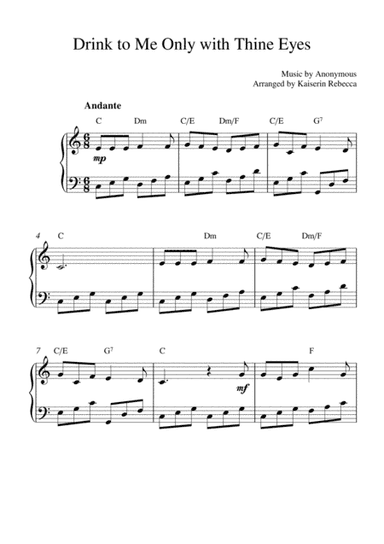 Drink to Me Only with Thine Eyes (piano solo with chords) (arr. Kaiserin Rebecca)