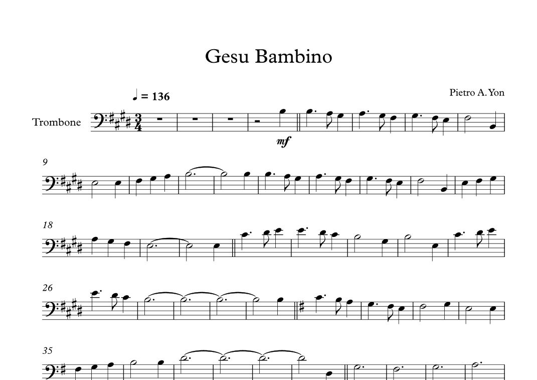 Gesu Bambino (The Infant Jesus) - Pietro A. Yon (Trombone) (arr. Digital Book Music)