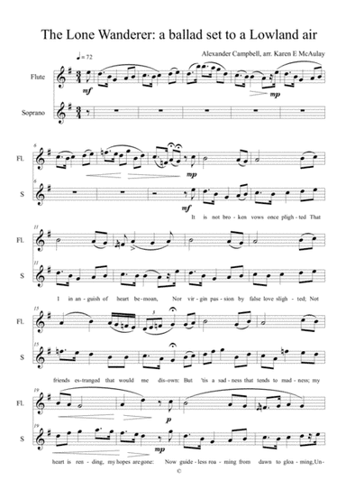 The Lone Wanderer, for soprano and flute - by Alexander Campbell, arranged by Karen E McAulay (arr. Karen E McAulay)