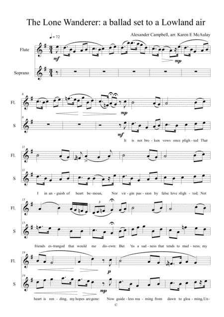 The Lone Wanderer, for soprano and flute - by Alexander Campbell, arranged by Karen E McAulay (arr. Karen E McAulay)