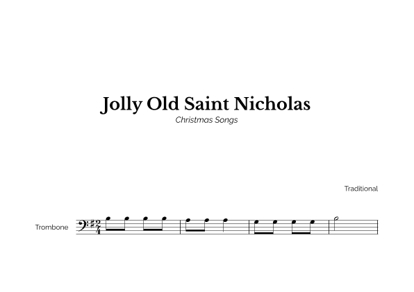 Jolly Old Saint Nicholas for Easy Trombone Solo (arr. Marcos Soares)