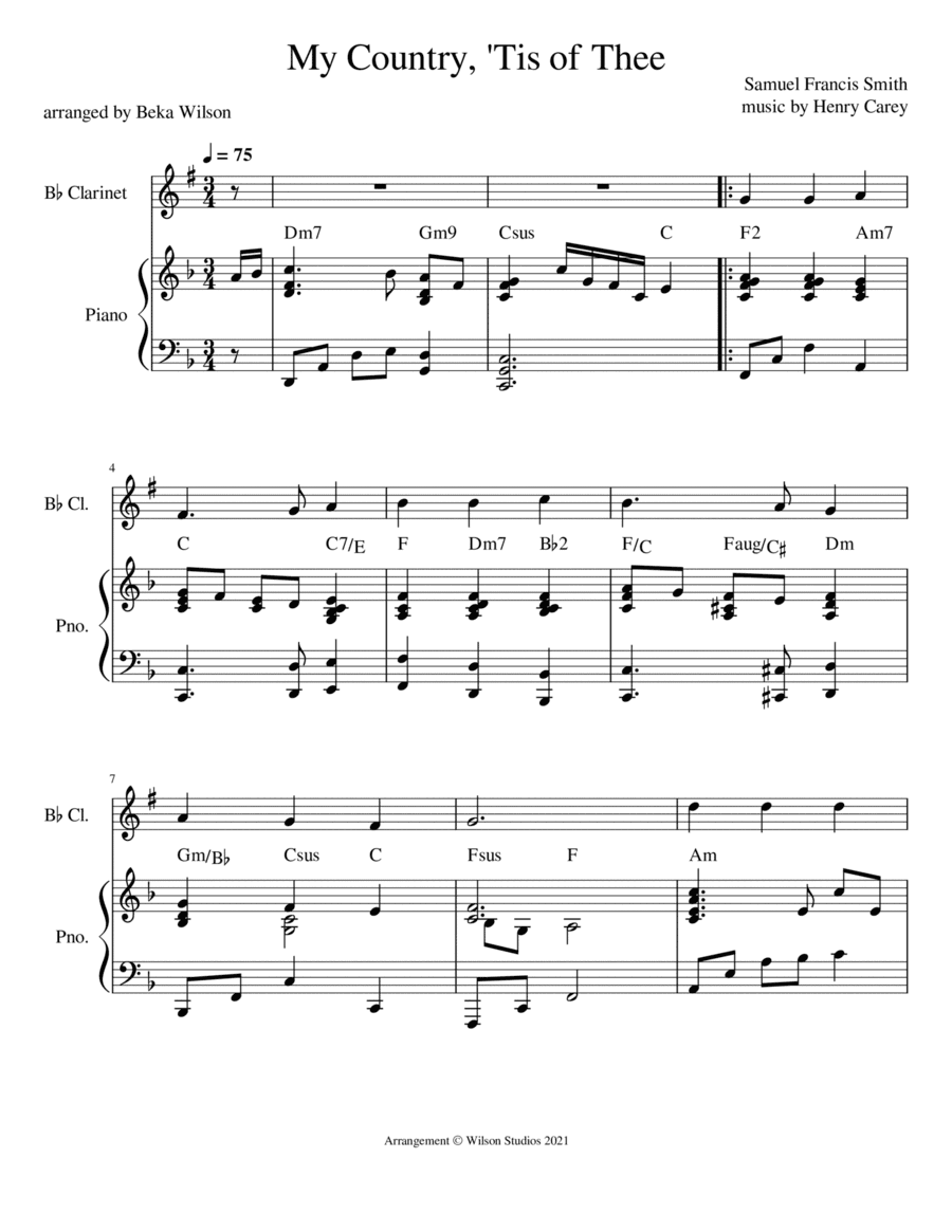 America (My Country 'Tis of Thee)--clarinet solo (arr. Beka Wilson)