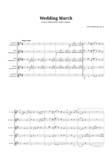 Wedding March by Mendelssohn for Sax Quintet (arr. Langanho)