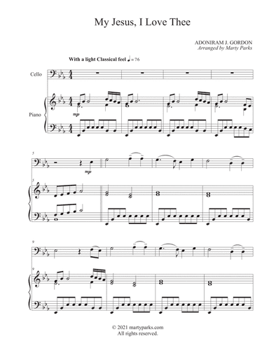 My Jesus, I Love Thee (Cello-Piano) (arr. Marty Parks)