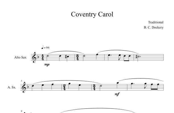 Coventry Carol (Alto Sax Solo) (arr. B. C. Dockery)