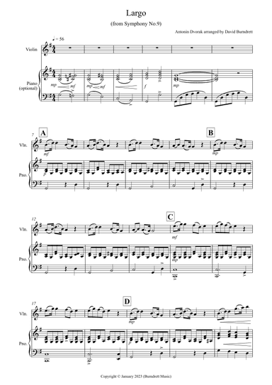 Largo (from the 'New World Symphony') for Violin and Piano (arr. David Burndrett)