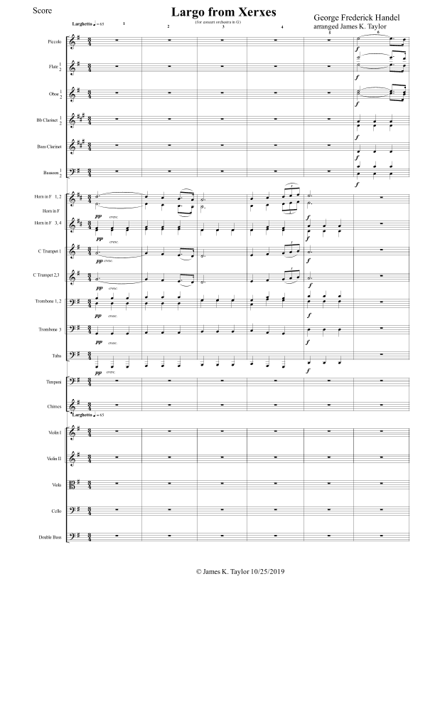 Largo from Xerxes for Full Orchestra in G (arr. James K. Taylor)