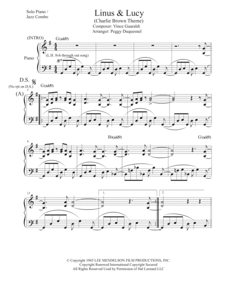 Linus And Lucy (arr. Peggy Duquesnel)