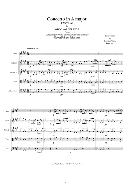 Telemann - Concerto in A major TWV51-A2 for Oboe and Strings (arr. Santino Cara)