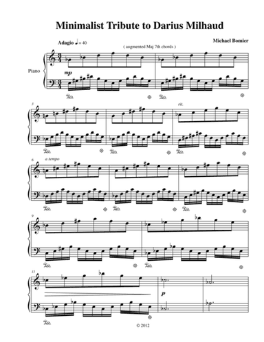 Minimalist Tribute to Darius Milhaud for Piano Solo from Three Minimalist Tributes