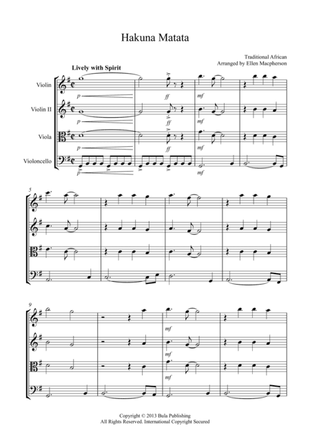 "Hakuna Matata" - Traditional African - String Quartet (arr. Ellen Macpherson)