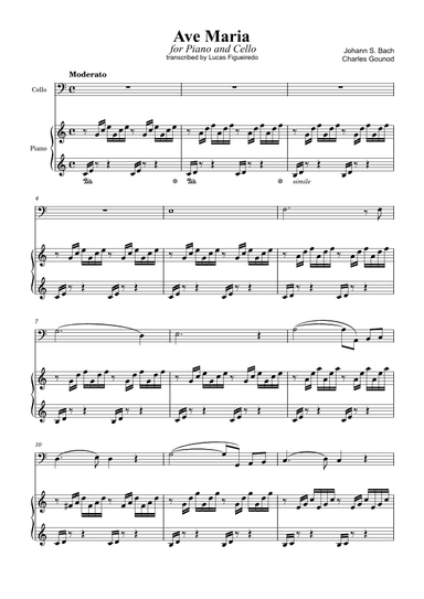 Ave Maria (Bach-Gounod) in C Major for Piano and Cello (arr. Lucas Figueiredo)
