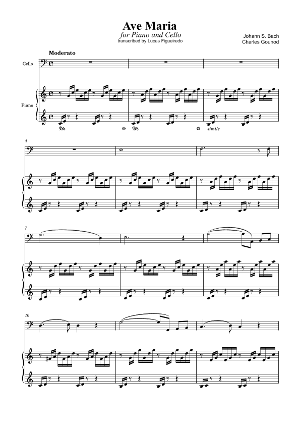 Ave Maria (Bach-Gounod) in C Major for Piano and Cello (arr. Lucas Figueiredo)