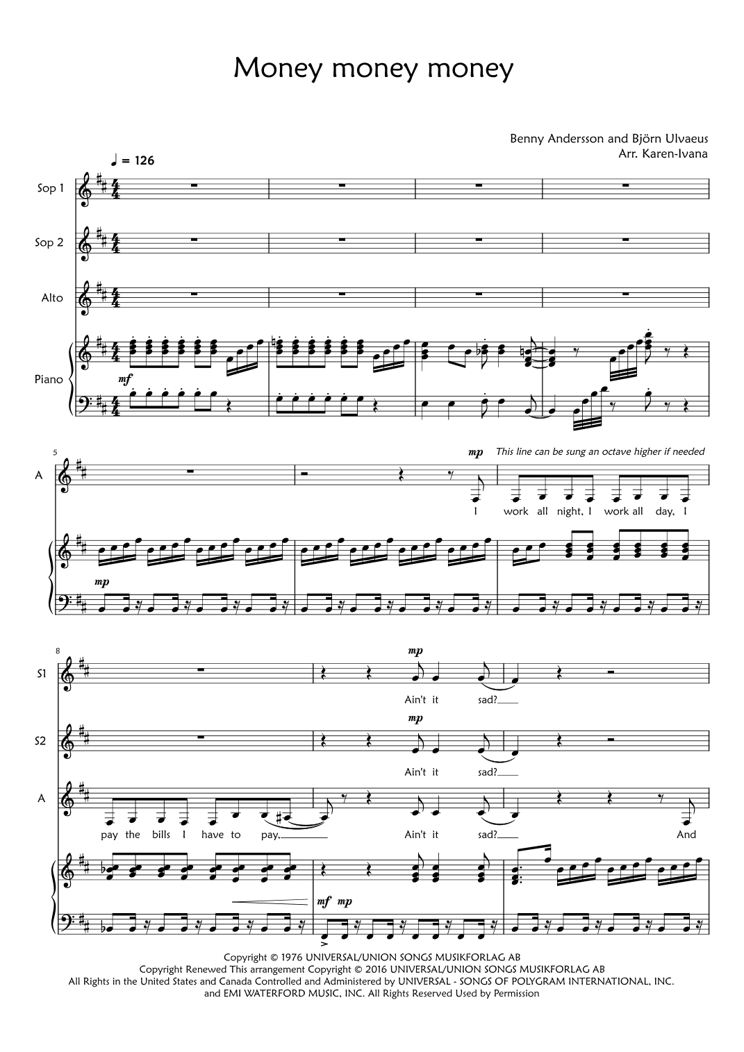 Money, Money, Money (arr. Karen Ivana)